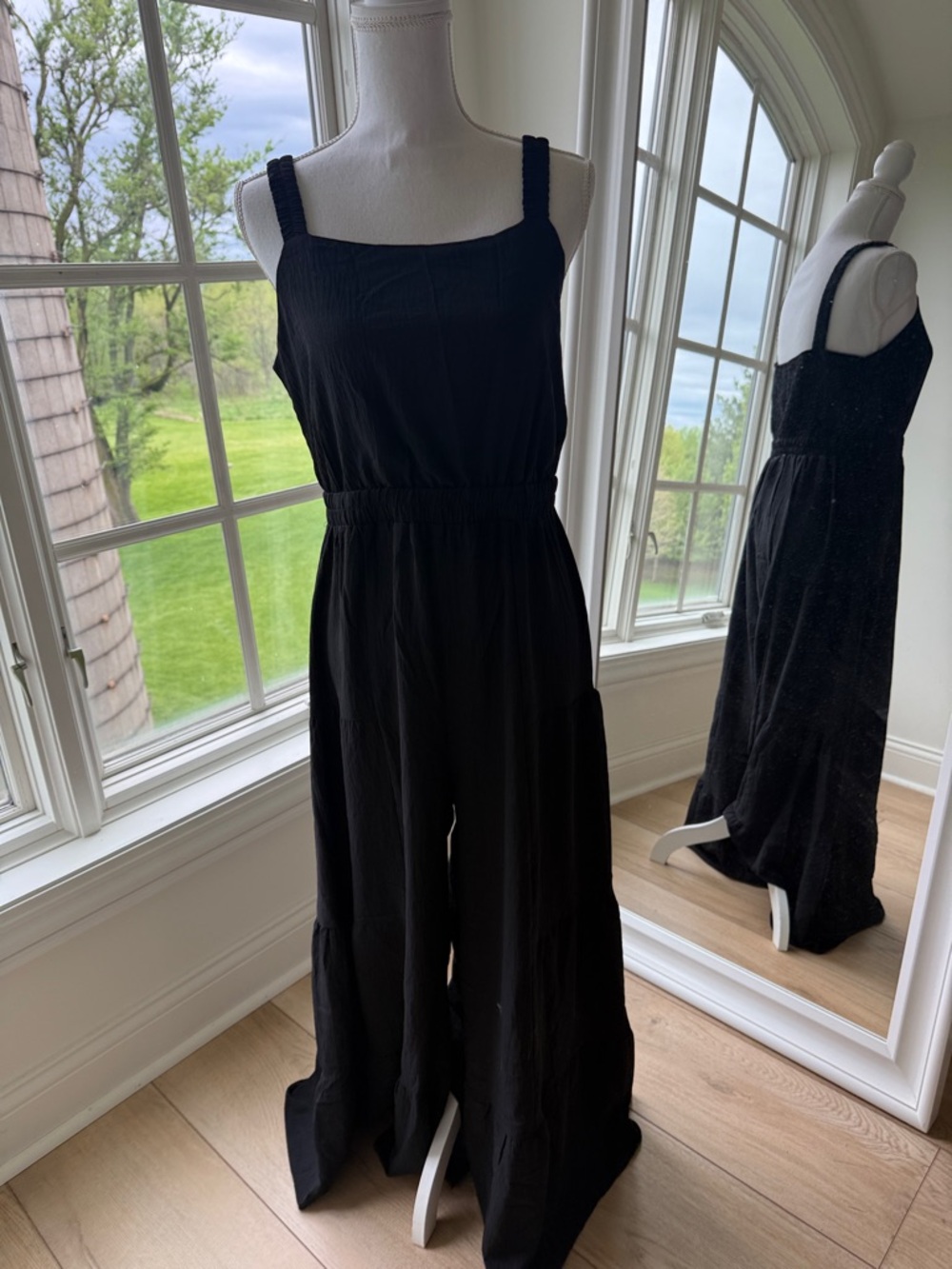 New Black Wide-Leg Jumpsuit with Square Neck